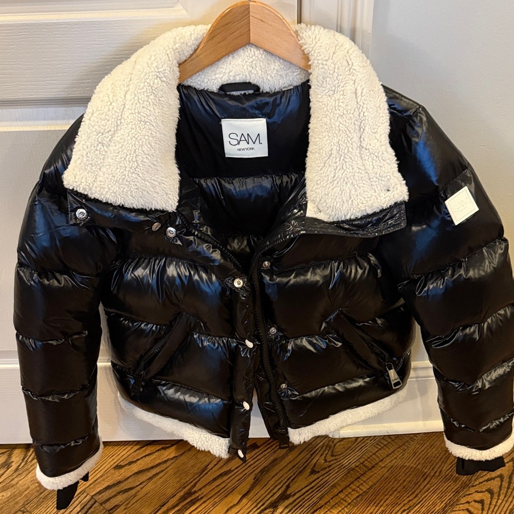 SAM Shiny Black Puffer with Soft Cream Collar